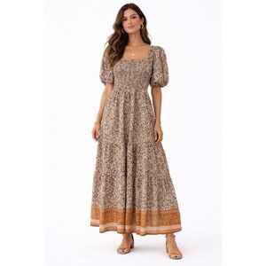 Francesca’s Floral Maxi Dress Puff Sleeve Smocked Cottagecore Boho Small